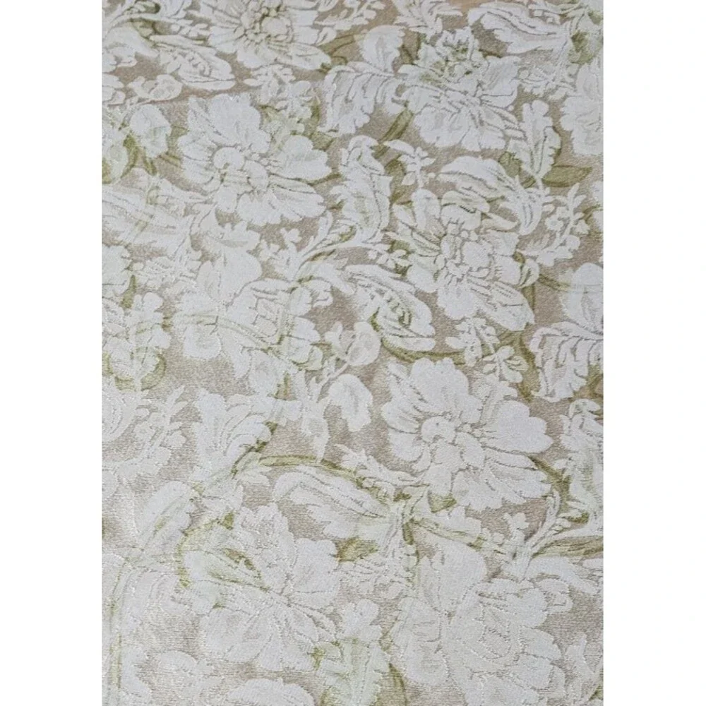 Vintage Floral Ivory & Gold w/ Green Undertones Round Table Cloth 66
